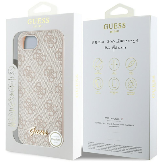 GUESS Obal na mobil pre iPhone 16E, 4G Metal Gold Logo, ružové