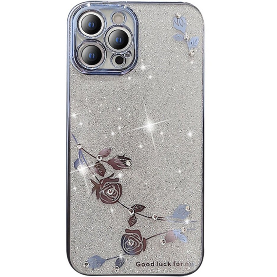 Puzdro pre iPhone 12 Pro Max, Glitter Flower, modré