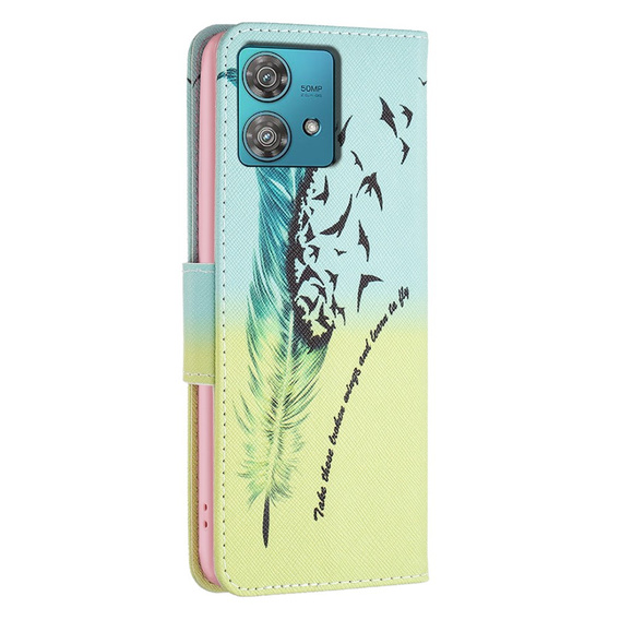Klapkové puzdro pre Motorola Edge 40 Neo, Wallet, feather, modré