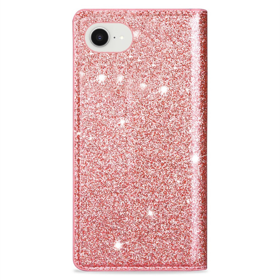 Flipové puzdro na iPhone 16E, Card Slot Glittery, ružové