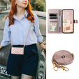 Puzdro s chlopňou pre Samsung Galaxy S25 FE, Rhombus Crossbody Leather, ružové rose gold