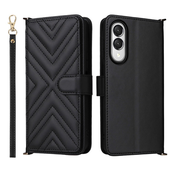 Puzdro s chlopňou pre Samsung Galaxy S25 Edge, Crossbody Leather Wallet, čierne