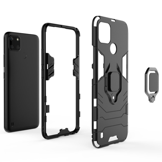 Obal na mobil pre Realme C21Y, Kickstand Ring, čierne