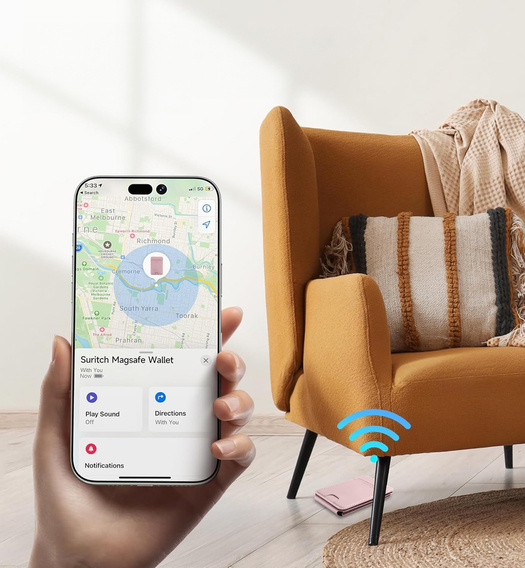 Magnetická peňaženka s lokalizáciou, NFC a kolískou pre iPhone 16 Pro