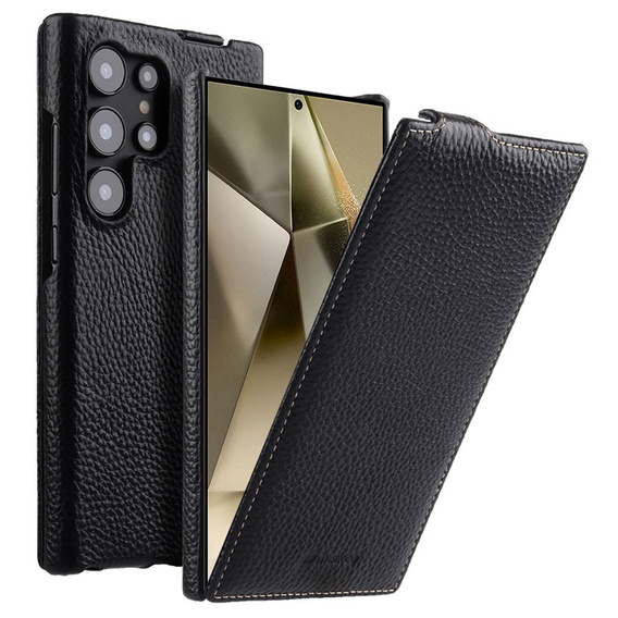 MELKCO flipové puzdro pre Samsung Galaxy S25 Ultra, kožené, flipové, čierne