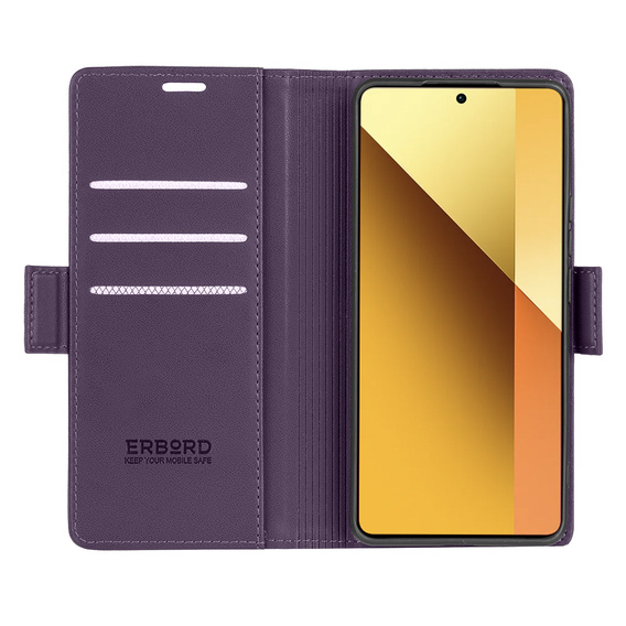 Puzdro pre Xiaomi Redmi Note 13 5G, ERBORD Glossy Litchi, flipová peňaženka, fialové