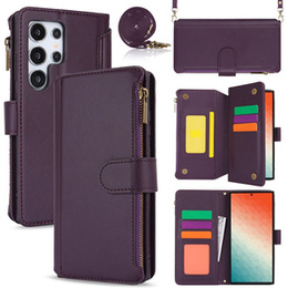 Klapkové puzdro pre Samsung Galaxy S24 Ultra, Wallet Zipper Pocket RFID, s popruhom cez rameno, čierne