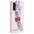Klapkové puzdro pre Samsung Galaxy A05s, Wallet, giraffe, ružové