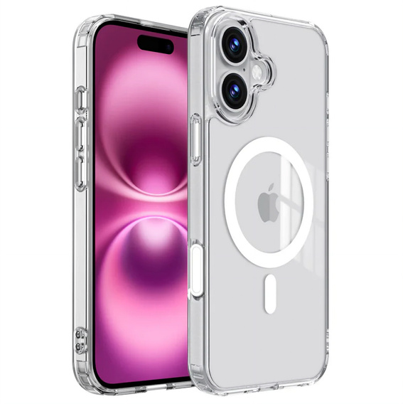 ERBORD puzdro s MagSafe pre iPhone 16, aktívne tlačidlo, priehľadné + sklo na displej