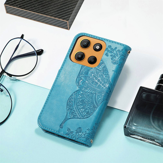 Klapkové puzdro pre Motorola Moto G15 / Motorola Moto G15 Power, Butterfly, modré