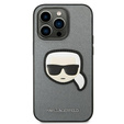 Karl Lagerfeld Obal na mobil pre iPhone 14 Pro, Saffiano Karl's Head Patch, strieborné
