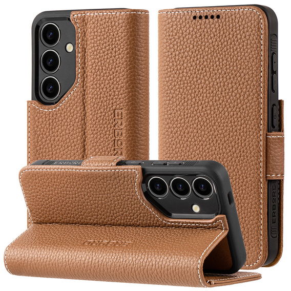 Kožené puzdro pre Samsung Galaxy S24, ERBORD LeatherWallet, hnedé