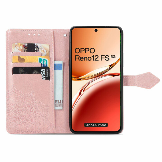 Klapkové puzdro pre Oppo Reno 12FS / 12F, Mandala, ružové rose gold