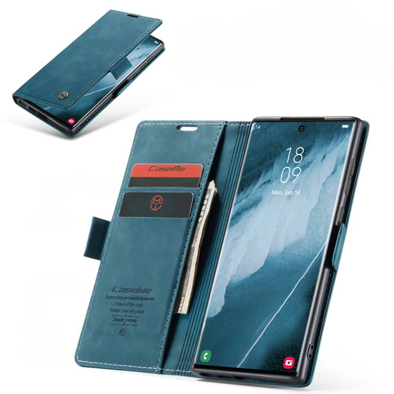 CASEME puzdro pre Samsung Galaxy S22 Ultra, Leather Wallet Case, zelený