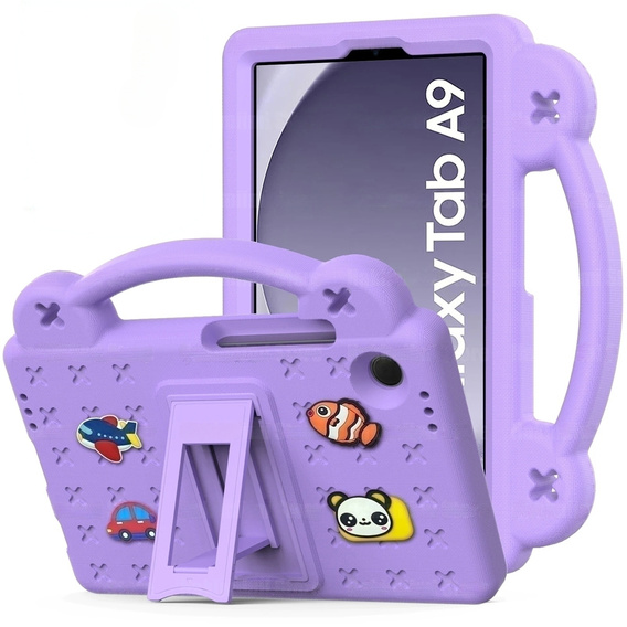 Detské puzdro pre Samsung Galaxy Tab A9, Cute Patterns, so stojanom, fialové