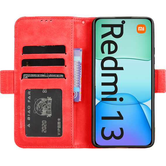 Klapkové puzdro pre Xiaomi Redmi 13, Card Slot, červené