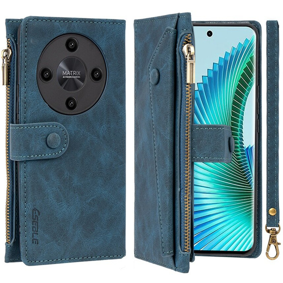 Klapkové puzdro pre Honor Magic 6 Lite 5G, Wallet Zipper Pocket, modré