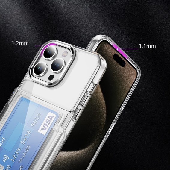 Puzdro pre iPhone 16 Pro, Card Holder Kickstand, transparentné 