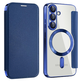 Puzdro s chlopňou pre Samsung Galaxy A17 5G, RFID peňaženka, pre MagSafe, transparentné / tmavomodré