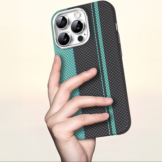 Puzdro pre iPhone 14 Pro, Carbon Fiber MagSafe, čierna / modrá