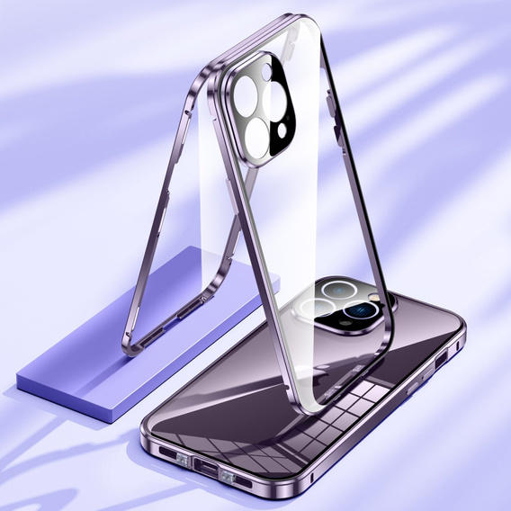Puzdro pre iPhone 15 Pro Max, Magnetic Dual Glass, fialové