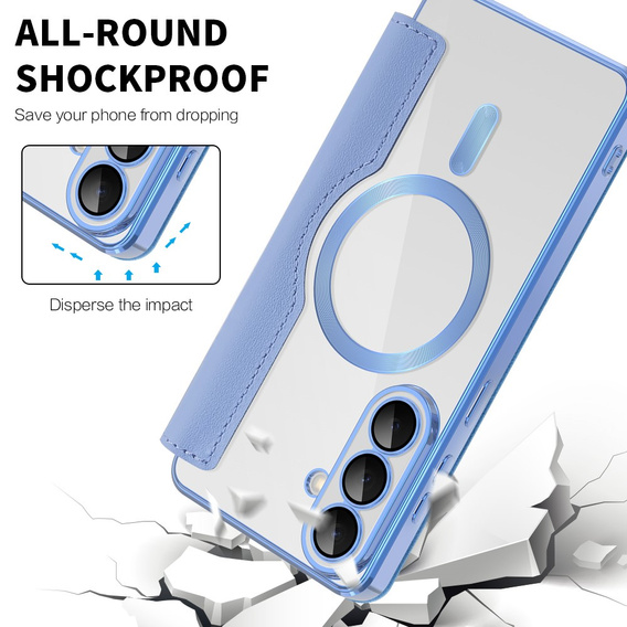 RFID peňaženka MagSafe Flip Case s ochranou fotoaparátu pre Samsung Galaxy S26, modrá