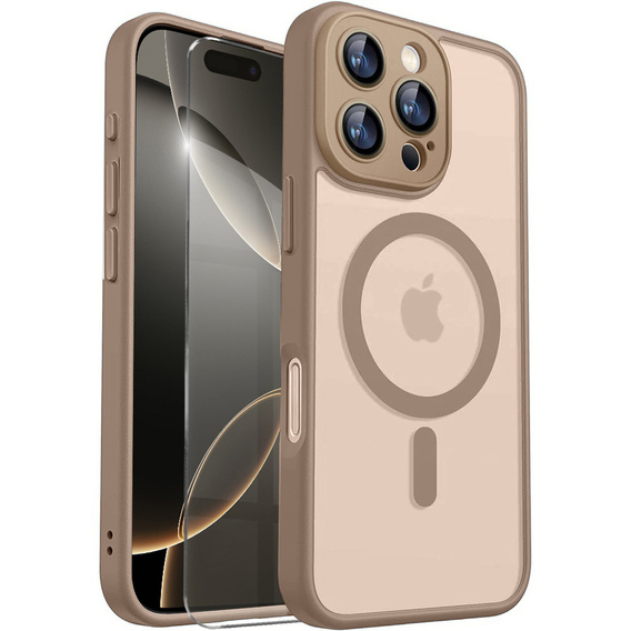 Puzdro pre iPhone 16 Pro, pre MagSafe, ERBORD Matt Case, desert titanium + sklo na displej