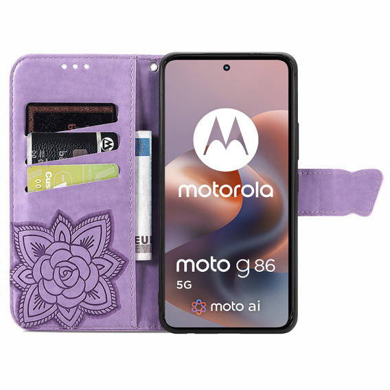 Klapkové puzdro pre Motorola Moto G86 5G, Butterfly, fialové