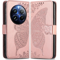 Klapkové puzdro pre Realme 12 Pro 5G / 12 Pro+ 5G, Butterfly, ružové rose gold