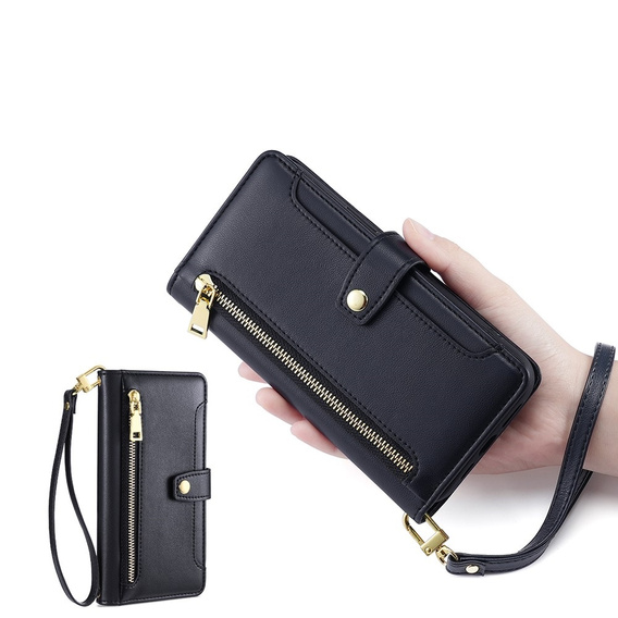 Klapkové puzdro pre iPhone 14 Pro Max, Wallet Zipper Pocket, čierne