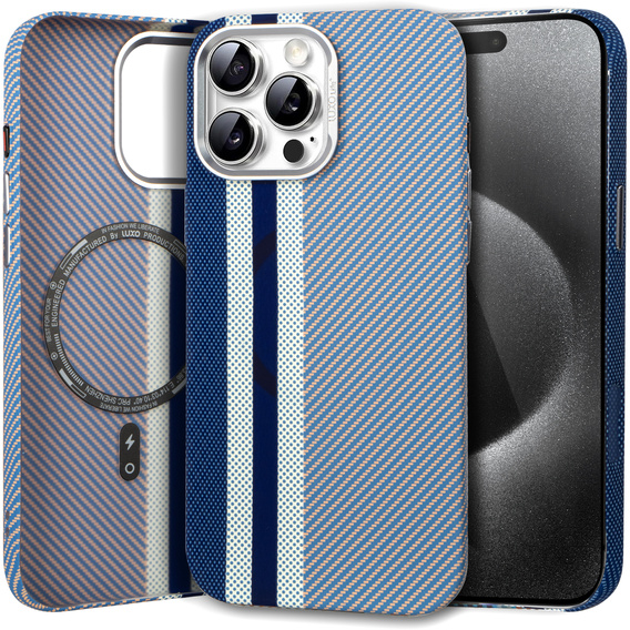 Puzdro pre iPhone 15 Pro, Carbon Fiber MagSafe, modré