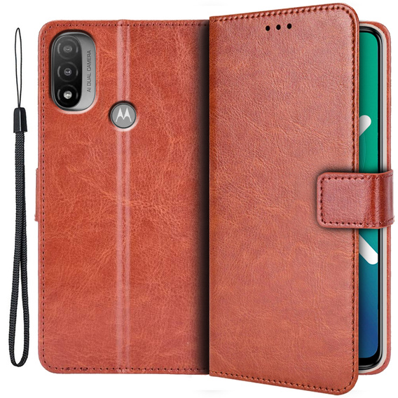 Klapkové puzdro pre Motorola Moto E20/E30/E40, Crazy Horse Wallet, hnedé
