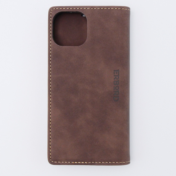 Puzdro pre iPhone 15, ERBORD Vintage, peňaženka s chlopňou, káva