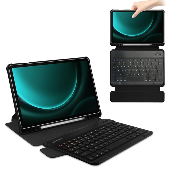 Puzdro s klávesnicou pre Samsung Galaxy Tab S9 FE+ Plus, Rotary 360° Leather, čierne