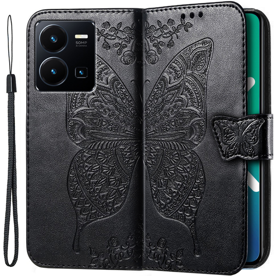 Klapkové puzdro pre Vivo Y35 4G, Butterfly, čierne