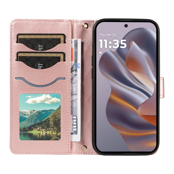 Puzdro s chlopňou pre Motorola Edge 50 Neo / Motorola ThinkPhone 25, Rhombus Crossbody Leather, ružové rose gold
