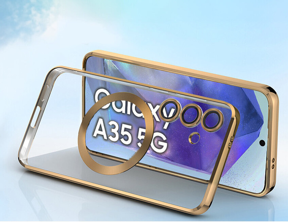 Puzdro pre Samsung Galaxy A35 5G, Electro MagSafe, zlaté + sklo na displej