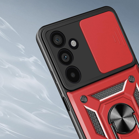 Pancierované puzdro pre Samsung Galaxy A17 5G, s ochranou fotoaparátu, so stojanom, červené