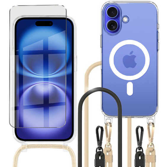 Puzdro so šnúrkou pre iPhone 16, ERBORD MagSafe, priehľadné + sklo na displej
