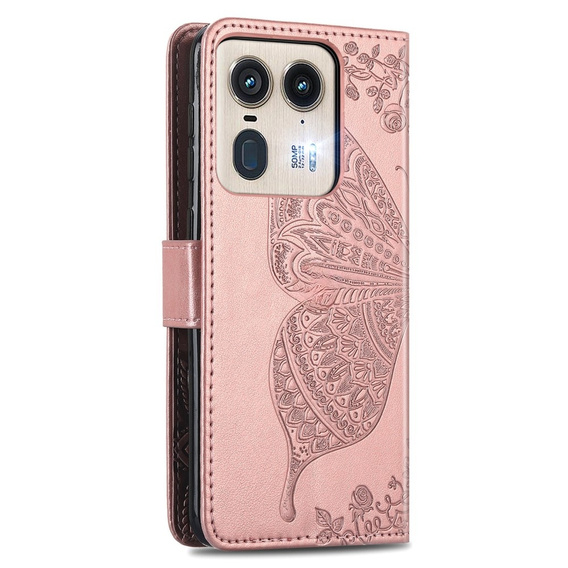 Klapkové puzdro pre Motorola Edge 50 Ultra, Butterfly, ružové rose gold