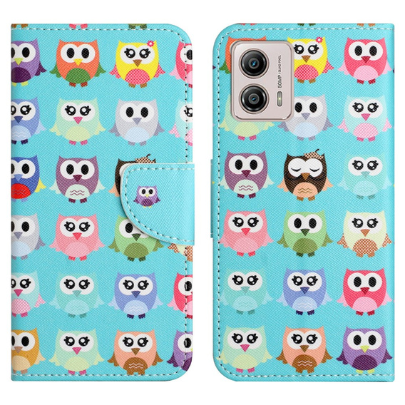 Klapkové puzdro pre Motorola Moto G73 5G, Wallet, owls, modré