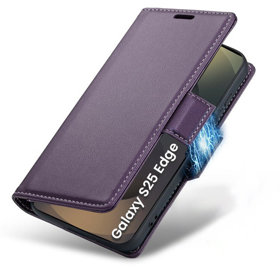 Puzdro pre Samsung Galaxy S25 Edge, ERBORD Glossy Litchi, flipová peňaženka, fialové