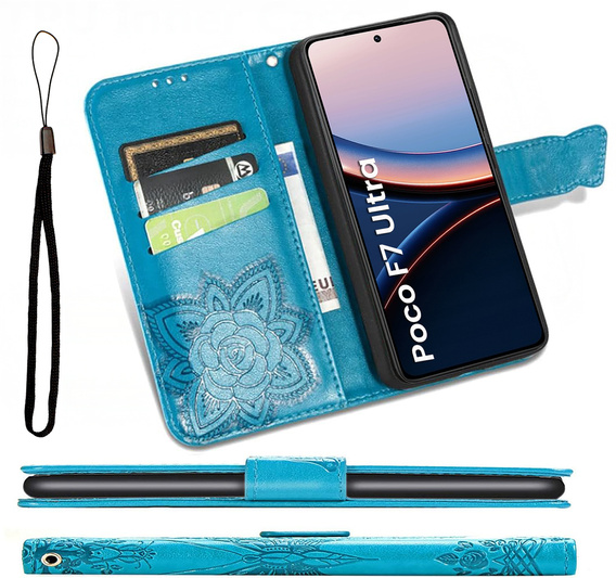 Klapkové puzdro pre Xiaomi Poco F7 Ultra, Butterfly, modré