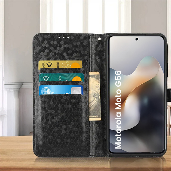 Flipové puzdro pre Motorola Moto G56 5G, Wallet Rhombus, čierne