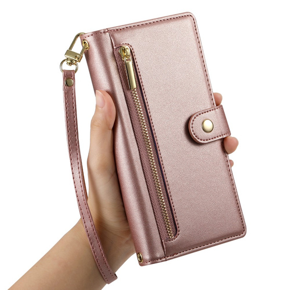 Klapkové puzdro pre Samsung Galaxy S25+ Plus, Wallet Zipper Pocket, ružové