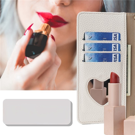 Flipové puzdro pre Samsung Galaxy A56 5G, Wallet Zipper Pocket, so zrkadlom, biele