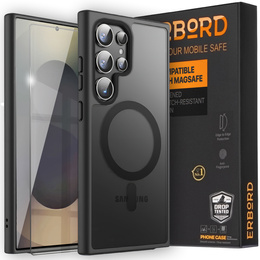 Puzdro pre Samsung Galaxy S25 Ultra, pre MagSafe, ERBORD Matt Case, čierny + sklo na displej