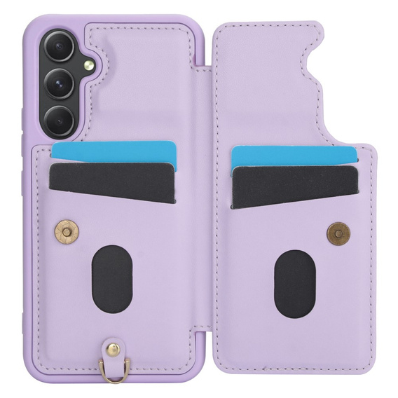 Puzdro pre Samsung Galaxy S23 FE, Leather Flower Card Slot, fialové