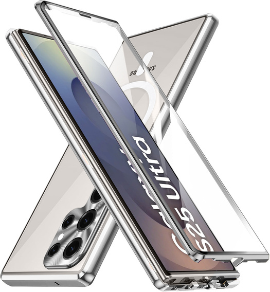 Magnetické puzdro Dual Glass MagSafe pre Samsung Galaxy S25 Ultra, strieborné
