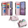Puzdro CASEME pre Samsung Galaxy S24 FE, RFID Leather Wallet, s popruhom cez rameno, ružové